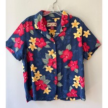 Caribbean Joe Sz M Hawaiian Shirt Blue Red Floral Aloha Button Up Short ... - $11.13