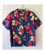 Caribbean Joe Sz M Hawaiian Shirt Blue Red Floral Aloha Button Up Short ... - $11.13