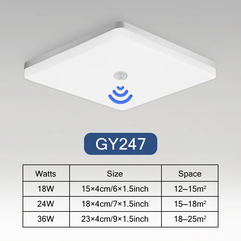 Smart Home Lighting Square White Led Ceiling Lights Ultra-thin PIR Motion Sensor - £149.44 GBP