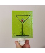 Martini Glass Night Light Green Glass Olive Nite Lite Uniqu - $27.06 CAD