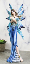 Enchanted Lady Damsel Fairy in Blue Corset Gown Holding Little Bird Figurine - £35.38 GBP