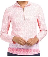 NWT Ladies CABANA LIFE Coral &amp; White Long Sleeve Mock Golf Tennis Shirt ... - £39.22 GBP
