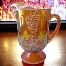 Indiana Carnival Pitcher Grape Harvest Marigold Glass 1217 Pedestal Vintage Vtg - $44.54