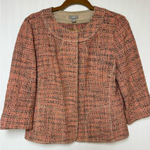 J. Jill Womens Peach Tan Tweed Button Up Jacket Blazer 3/4 Sleeve Medium - £22.94 GBP