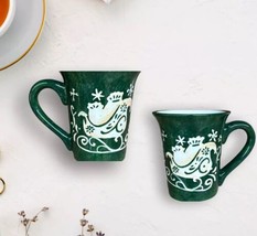 SUSAN WINGET 2- Mugs Christmas Sleigh Certified International Tea Cup Green - £22.51 GBP