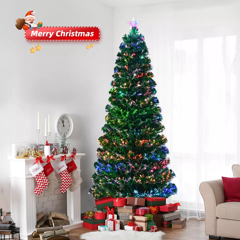 6 FT Pre-Lit Fiber Optic Artificial Christmas Tree Xmas Multicolor LED L... - $81.98
