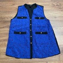 Aqua Blue Black Lace Sleeveless Blouse Gold Buttons Womens Size XS Extra... - £10.89 GBP