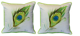 Pair of Betsy Drake Peacock Feather Large Indoor Outdoor Pillows 18 In X 18 In. - $89.09