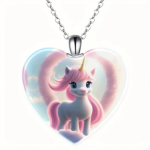 Cute Unicorn  Heart Necklace - £3.21 GBP