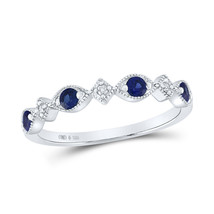 Sterling Silver Womens Round Lab-Created Blue Sapphire Band Ring 1/3 Cttw - £95.88 GBP