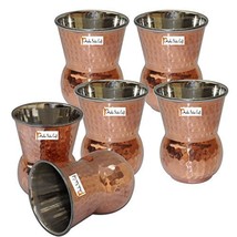 Set of 6 - Prisha India Craft  Copper Muglai Matka Glass Inside Stainless Steel  - £58.40 GBP