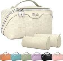 Travel Makeup Bags Cosmetic Organizer Bag Checkered Make up Bag Set of 3 PU Leat - £55.77 GBP