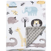 Baby Blanket For Boys Soft Minky With Double Layer Dotted Backing, Cute Animals  - £15.93 GBP