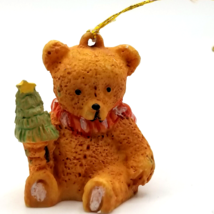 Vintage Christmas Ornament Mini Miniature Teddy Bear Striped Scarf Tree Resin - £7.03 GBP