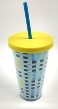 Starbucks 2018 Tumbler 16oz Cold Cup Blue Plaid Blue Straw Yellow Lid New - £17.83 GBP