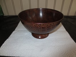 7&quot; Brown Faux Leather Design Metal Footed Bowl - 4-1/4&quot; High - Made In India - £5.92 GBP