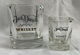 Jack Daniels Whiskey 8 oz Cocktail Glass &amp; 2 oz Shot Glass Square - £23.70 GBP