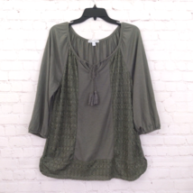 Rebecca Malone Top Womens Large Green 3/4 Sleeve Crochet Lace Tassel Boho - $17.99