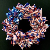 Red White Royal Blue Patriotic Stars and Stripes July 4th Door Wreath - £41.16 GBP