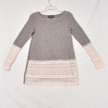 Sunday in Brooklyn Women&#39;s Top Sz Small Gray Cream Crochet Cuffs Hem Long Sleeve - $21.95