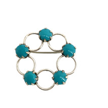 Vintage Signed Bell Sterling Silver Round Circled Blue Turquoise Stone B... - $37.62