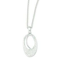 Sterling Silver &amp; CZ Brilliant Embers Polished Oval Necklace Jewelry 18&quot; - £45.69 GBP