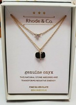 Kohl&#39;s Rhode &amp; Co. Women&#39;s Silver Plate Genuine Onyx Necklace Pendant New - £21.29 GBP