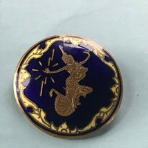 Vintage Siam Marked Blue &amp; Yellow Enamel Goldwashed Silver Slightly Domed Circle - £15.55 GBP