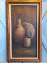 VTG Original Oil Painting on Canvas Framed Of a Vase/Plate/Crock signed ... - £99.15 GBP