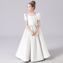 Lace Up Elegant Girls Gown For Communion Birthday Party Pageant Soft Satin Flowe - £129.56 GBP