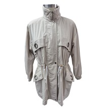 Towne London Fog Fully Lined Khaki Trench Coat Women Sz M Unique Metal Trim - $42.77