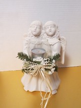 Vintage 1997 Singing Ceramic Bisque Angel Votive Candle Holder 10&quot;T W/New Candle - £15.78 GBP