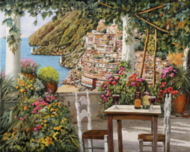 dinner &amp; wine from Positano Italy terrace garden ceramic tile mural backsplash - £47.62 GBP+