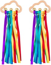 2pcs Rainbow Ribbon Rattle Ring Molar Wooden Circle Baby Teether Sensory Toy - £13.35 GBP