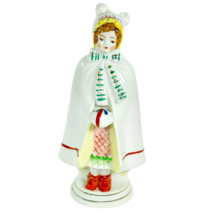 Victorian Girl Figurine Ceramic Winter Coat Red Shoes Occupied Japan 6.5” - £21.60 GBP