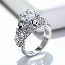 Skull Engagement Ring 2.60Ct Round Simulated Diamond 14k White Gold in Size 9.5 - £225.31 GBP