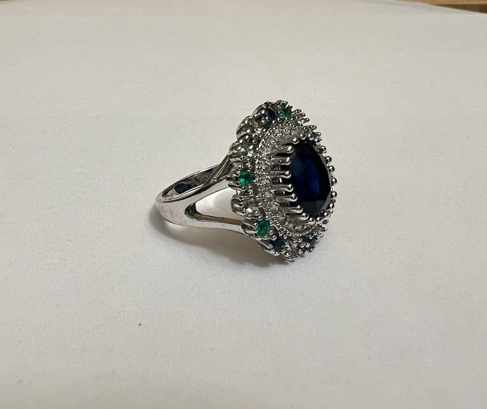 Blue Flower Type Ring Silver Colored Band Size 8-10 Approx Item image 4