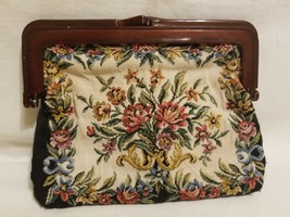 Vintage Clutch Purse / Handbag Hong Kong Made Tapestry Makeup Bag Lucite... - £15.77 GBP