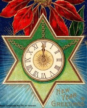 1913 New Year Heymann Postcard Star Clock Strikes Midnight - $21.78