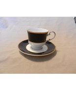 Mikasa Bone China Coffee Cup &amp; Saucer Onyx Pattern Black, White Gold A6700 - $30.00