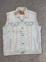 Levis Denim Vest Mens 2XL Light StoneWash Sleeveless Frayed Trucker Jack... - $64.34