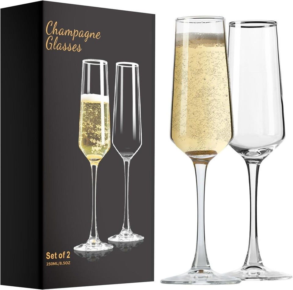 2 champagne glasses, 8.5 oz (about 241.0g) glass transparent champagne g... - $12.50