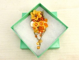 Floral Cluster Sweater Pin, Butterfly, Pearls, Dangles, Fashion Jewelry,... - $14.65