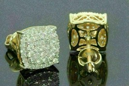 14k Oro Amarillo Chapado 2Ct Moissanite Redonda en Racimo Pendientes de Rosca - £132.96 GBP