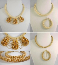 Pearl-Gold-Brown, Polka Dot Necklace, Polka Dot or Checkered Set, Handmade - $61.71 CAD+