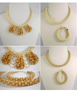Pearl-Gold-Brown, Polka Dot Necklace, Polka Dot or Checkered Set, Handmade - $61.71 CAD+