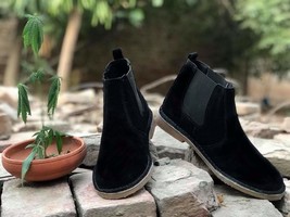 Handmade Men&#39;s Genuine Black Suede Ankle Chelsea Jumper Casual Boots  2019 - £121.85 GBP