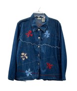 Vintage Early 2000s Bobbie Brooks Denim Blouse Womens L Floral Embroidered - $22.45 CAD