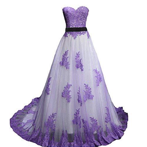 Plus Size Vintage Lavender Lace Long A Line White Prom Dress Wedding Gown US 18W