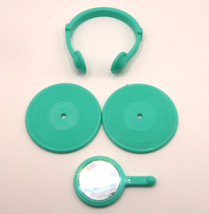 Vintage Barbie Doll Accessory Lot Headphones Records Mirror Teal 1980s - $9.21
